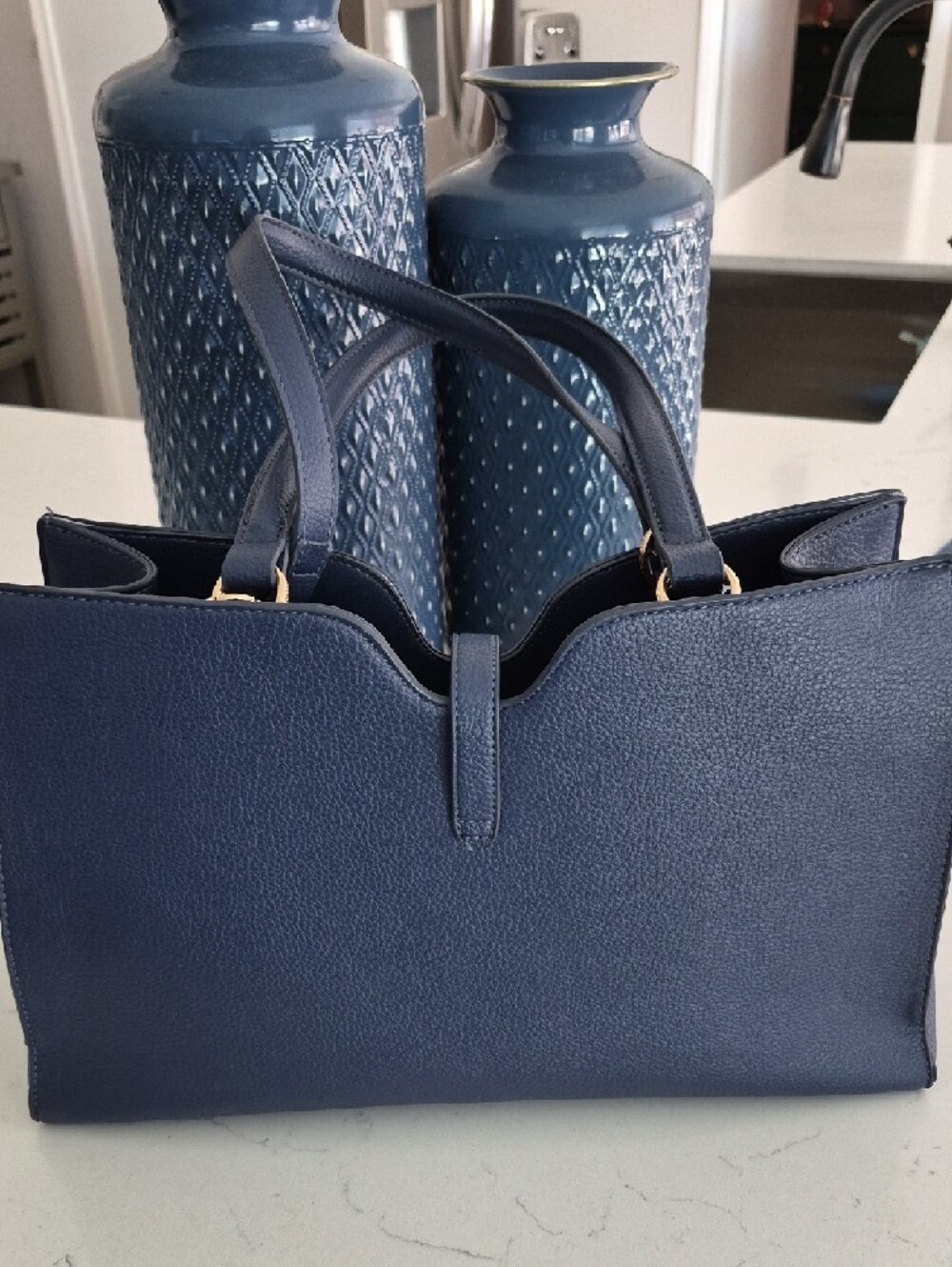 Michael Kors Navy Satchel with Gold-Tone Charm - Picture 6 of 9